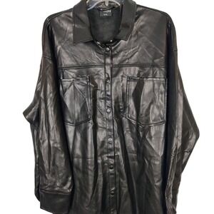 Fahsyee‎ Black Vegan Leather Shacket Oversized Button Front Jacket XXL NEW